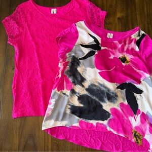 Madison Women’s Pink Lace Floral Round Neck Stretch Shirt Lot Of 2 Size XL 1X